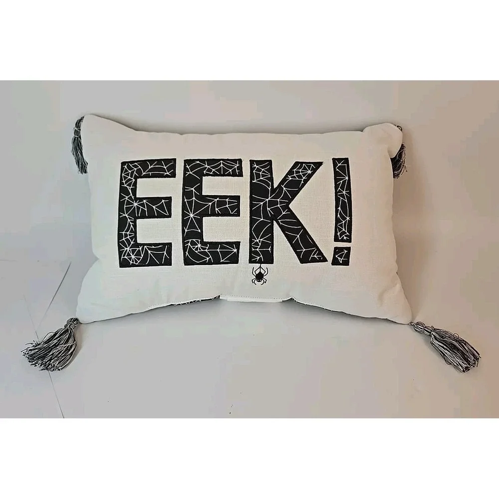Hyde & Eek!- EEK! Halloween Decorative Lumbar Pillows, Black & White 12